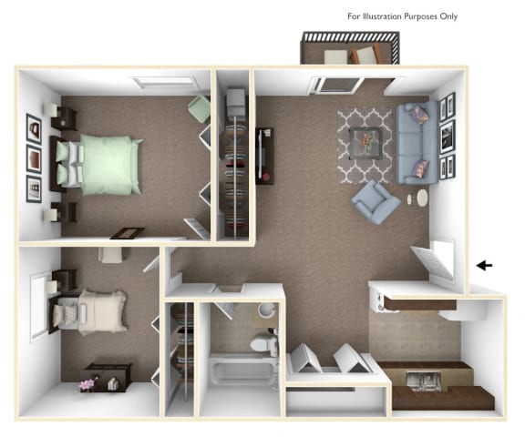 2-Bed/1-Bath, Marigold Floor Plan at Fox Pointe Apartments, East Moline