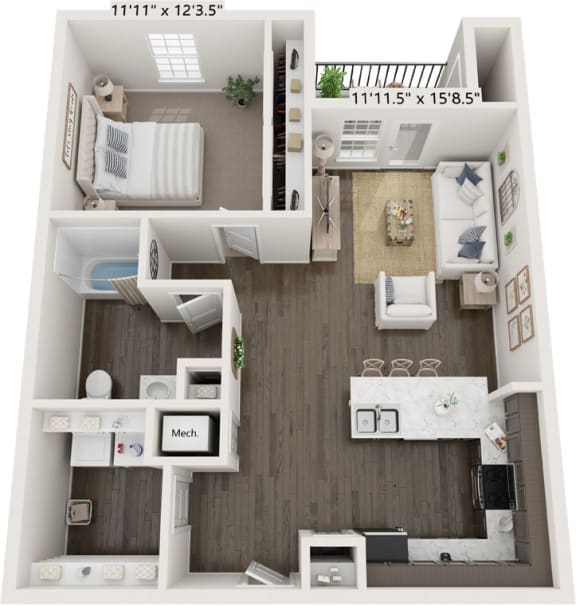 Elm One Bedroom Elm floor plan at Meadowbrooke Apartment Homes in Grand Rapids, MI 49512