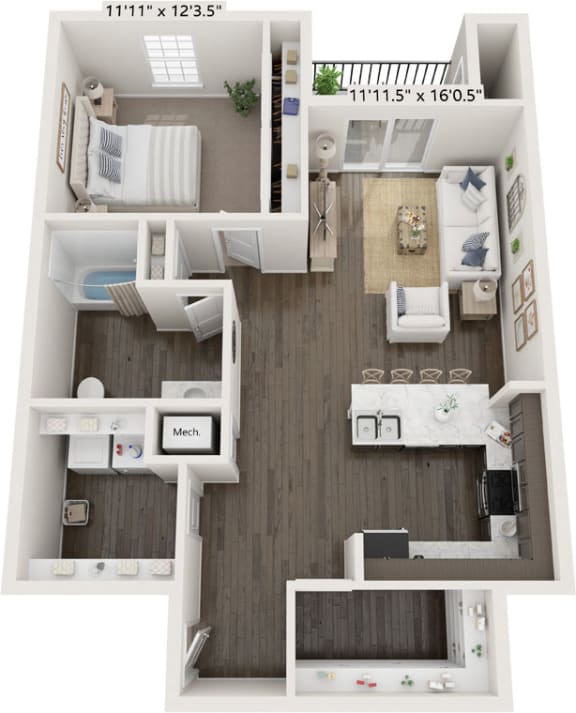 One Bedroom Spruce floor plan at Meadowbrooke Apartment Homes in Grand Rapids, MI 49512