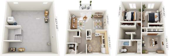 Three-Bedroom Townhome 3D Floor Plan at Mount Royal Townhomes, Michigan, 49009
