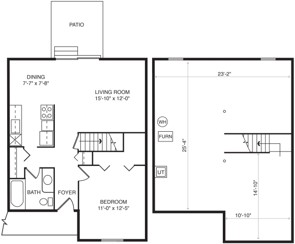 One bedroom 2D floor plan at Mount Royal Townhomes, Michigan