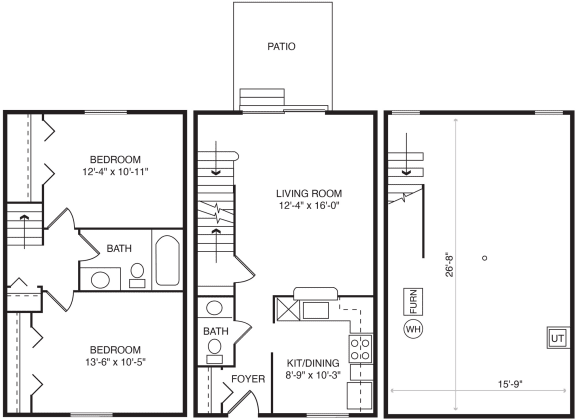 Two bedroom 2D floor plan Two bedroom 2D floor plan at Mount Royal Townhomes, Michigan