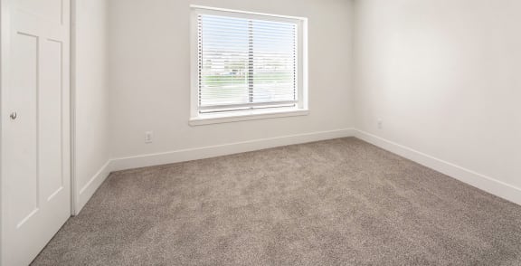 Bedroom with carpet and a window