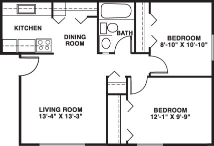 Two bedroom 2D floor plan Two bedroom 2D floor plan at Normandy Village Apartments, Michigan City, 46360