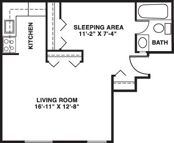 Studio 2D floor plan  at Normandy Village Apartments, Michigan City, 46360