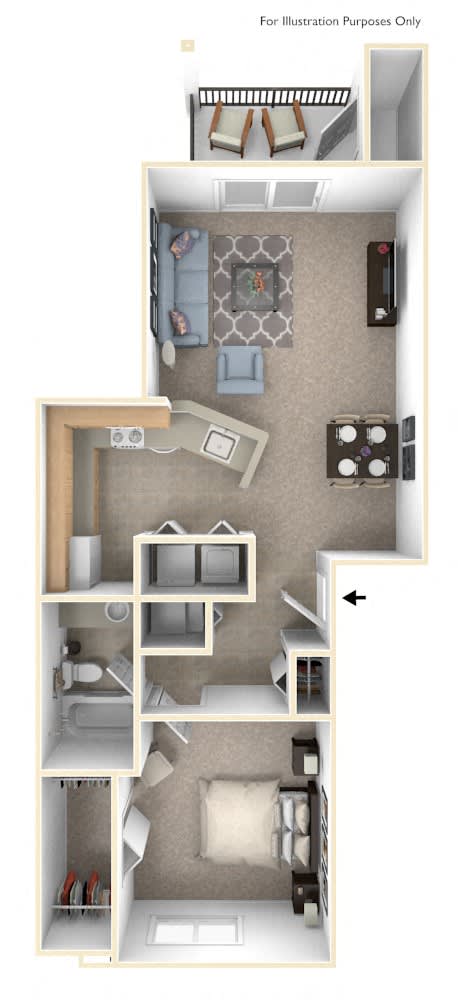 One Bedroom One Bath Floorplan at Colonial Pointe at Fairview Apartments, Nebraska