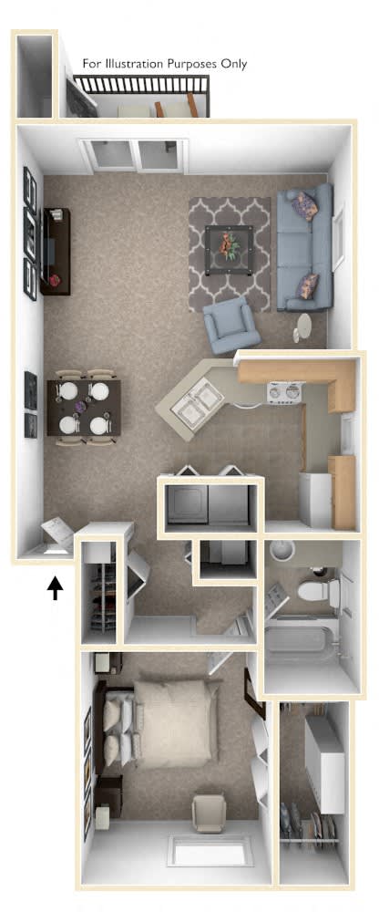 One Bedroom One Bath End Floorplan at Hurwich Farms Apartments, Indiana