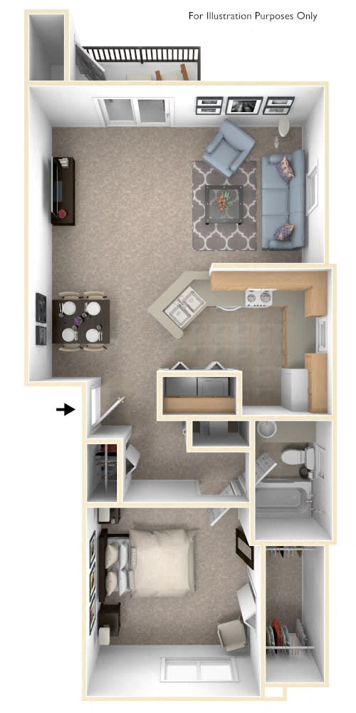 One Bedroom End Floor Plan at West Hampton Park Apartment Homes, Elkhorn, NE, 68022