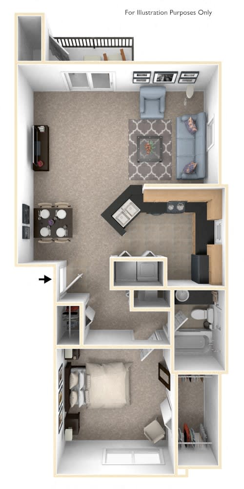 One Bedroom End Floor Plan at Lynbrook Apartment Homes and Townhomes, Elkhorn