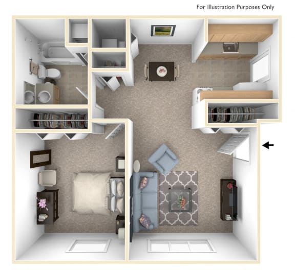 One Bedroom - Expanded Floor Plan at Walnut Trail Apartments, Michigan, 49002