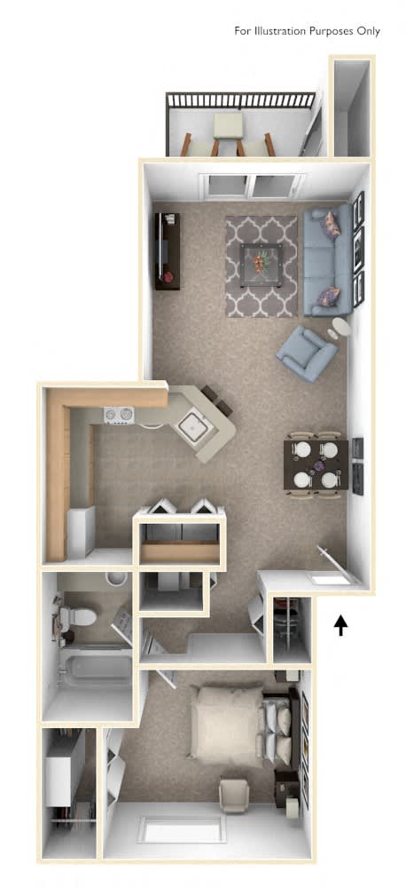 One Bedroom, One Bath Floor Plan at The Crossings Apartments, Grand Rapids, MI, 49508