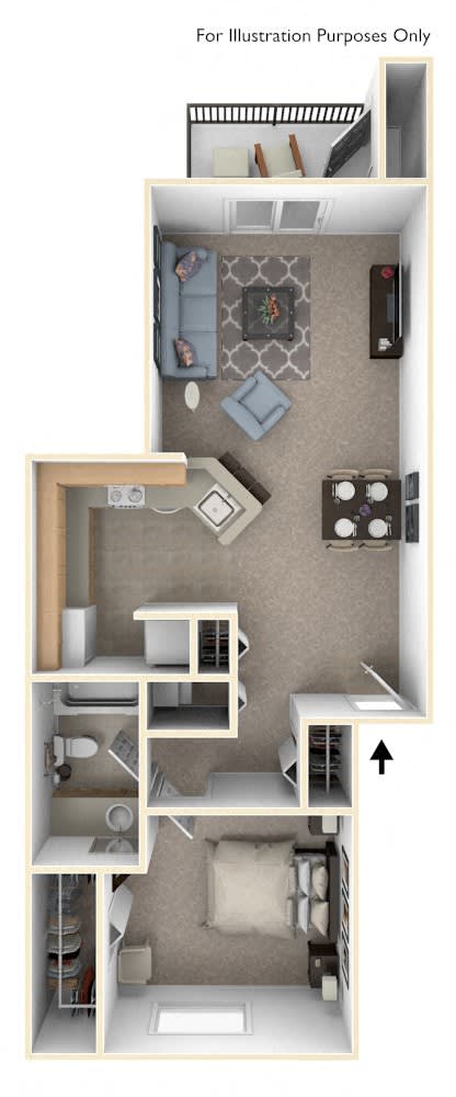 One Bedroom, One Bath Floor Plan at Indian Lakes Apartments, Mishawaka