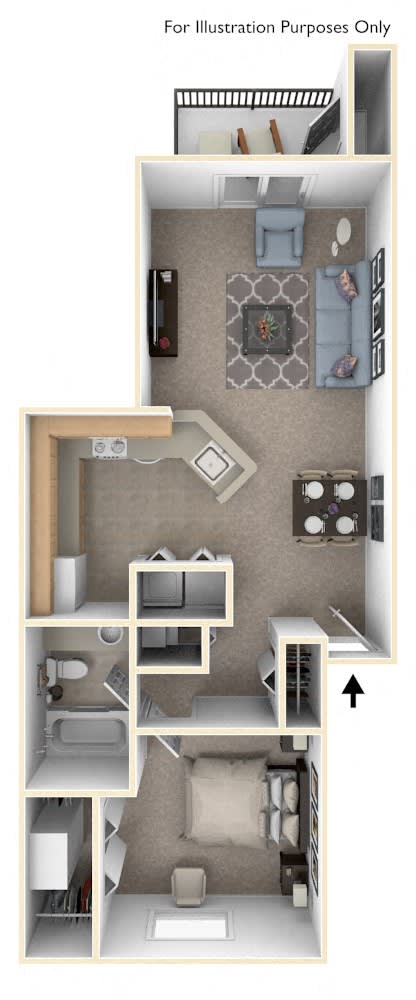1 Bed 1 Bath One Bedroom Floor Plan at Pine Knoll Apartments, Battle Creek