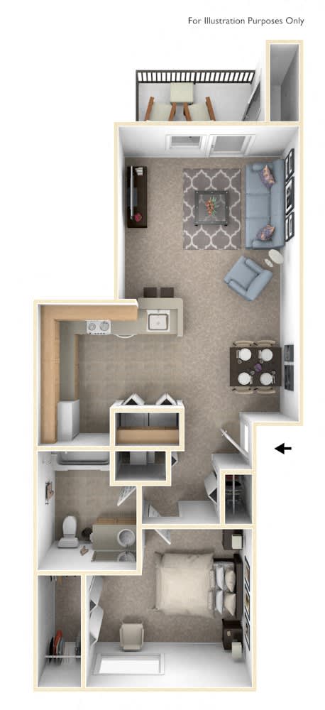 One Bedroom Floor Plan at West Hampton Park Apartment Homes, Nebraska, 68022
