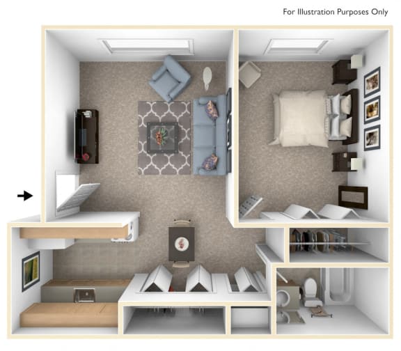One Bedroom One Bath Floorplan at Glen Oaks Apartments, Michigan