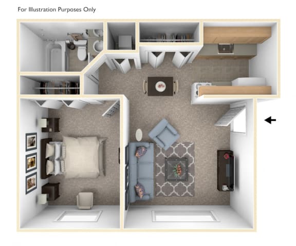 One Bedroom One Bath Floor Plan at Concord Place Apartments, Kalamazoo, 49009