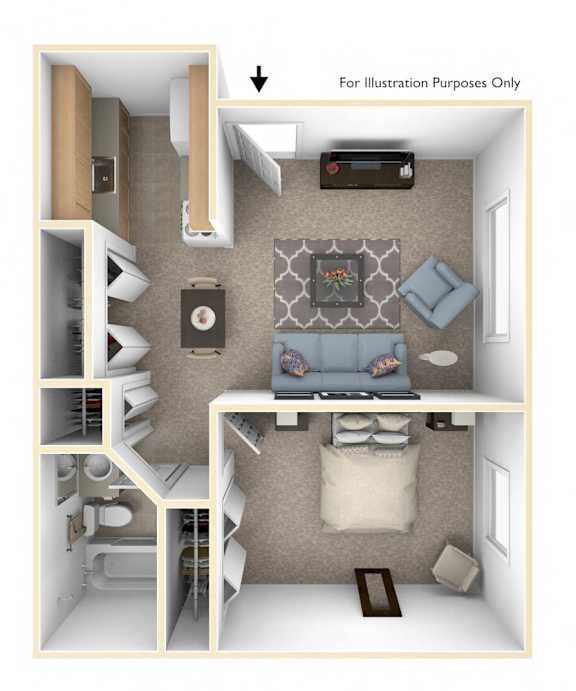 One Bedroom Floor Plan One Bedroom Floor Plan at Brookside Apartments, Michigan, 49037