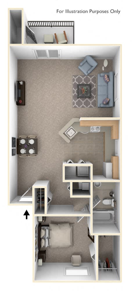 1 Bed 1 Bath One Bedroom End Floor Plan at South Bridge Apartments, Fort Wayne, 46816