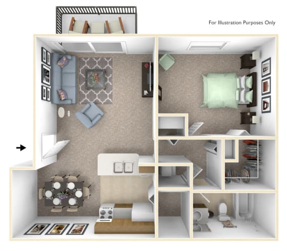 1-Bed/1-Bath, Orchid Floor Plan at Lake in the Pines, Fayetteville, NC