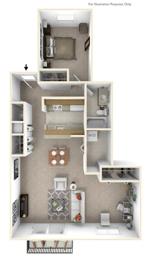 1-Bed/1-Bath, Peony Deluxe Floor Plan at The Springs Apartment Homes, Novi, Michigan