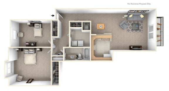 2-Bed/1-Bath, Petunia Floor Plan at LakePointe Apartments, Ohio, 45103