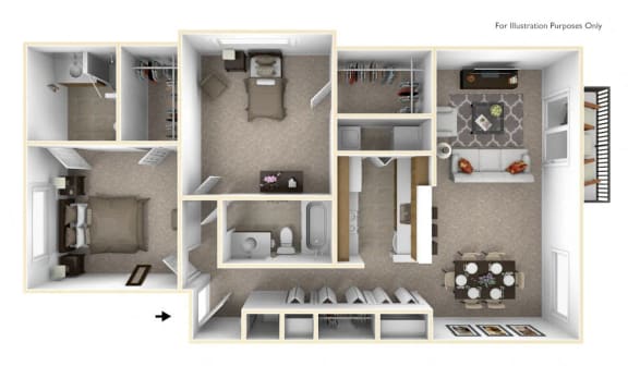 2-Bed/2-Bath, Poinsettia Floor Plan at The Springs Apartment Homes, Novi, MI, 48377