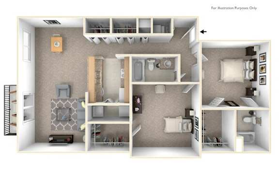 2-Bed/2-Bath, Poinsettia Floor Plan