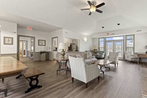 Large Clubhouse with Fireplace and Free Wi-Fi at Hunters Pond Apartment Homes, Champaign, Illinois