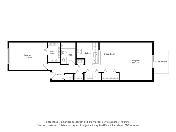 1 Bed 1 Bath Floor Plan at Portsmouth Apartments, Novi, Michigan