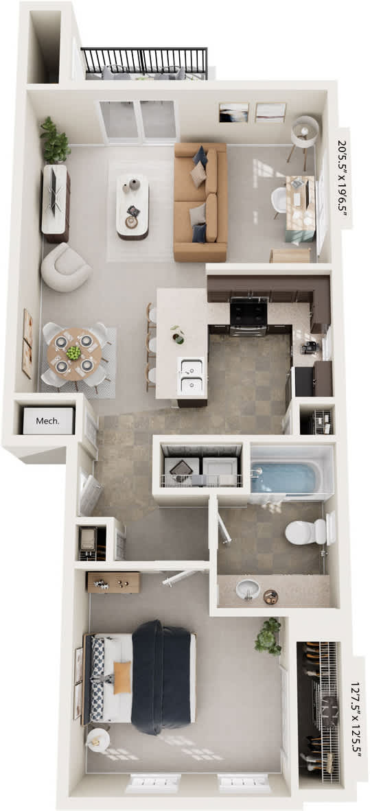 One Bedroom End Floor Plan at The Reserve at Destination Pointe, Grimes