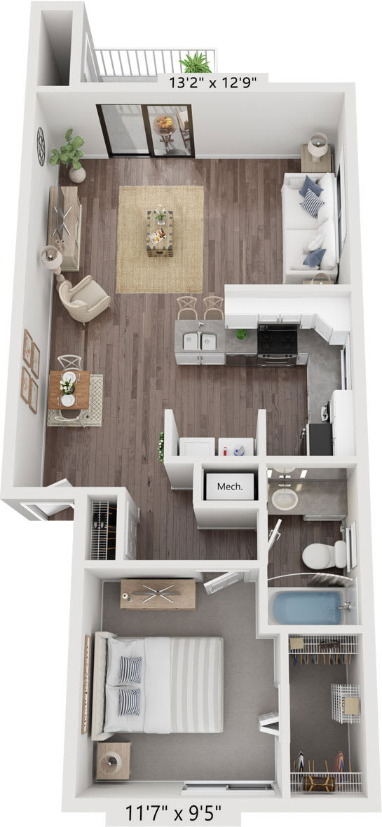 Renovated One Bedroom End Floor Plan at Green Ridge Apartments, Grand Rapids, MI, 49544