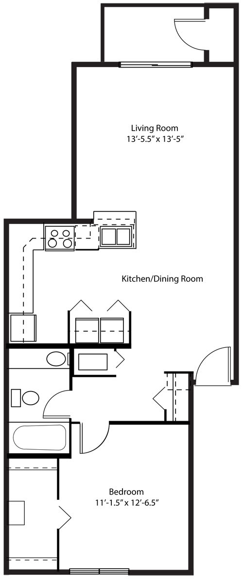 One bedroom 2D floor plan at Green Ridge Apartments, Grand Rapids, Michigan