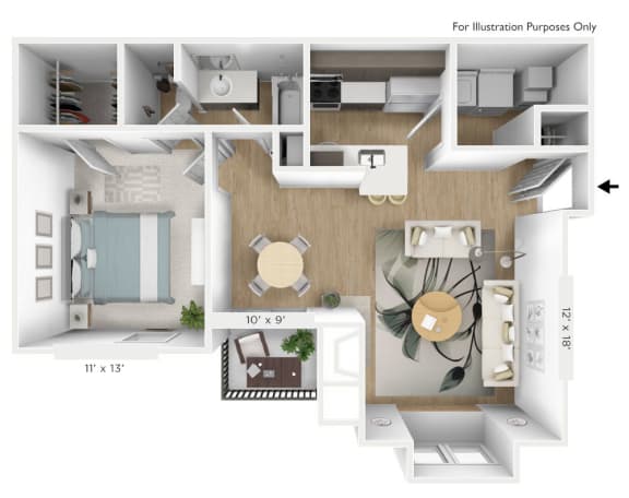 1 bedroom 1 bathroom Floor plan at Sundance Apartments, Indianapolis, IN, 46237
