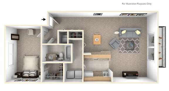 1-Bed/1-Bath, Senna Floor Plan at LakePointe Apartments, Batavia, Ohio of the rooms.