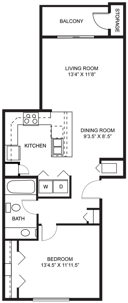 One bedroom 2D floor plan  at Signature Pointe Apartment Homes, Athens, Alabama