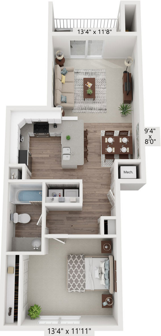 One bedroom floor plan  at Signature Pointe Apartment Homes, Athens, AL, 35611