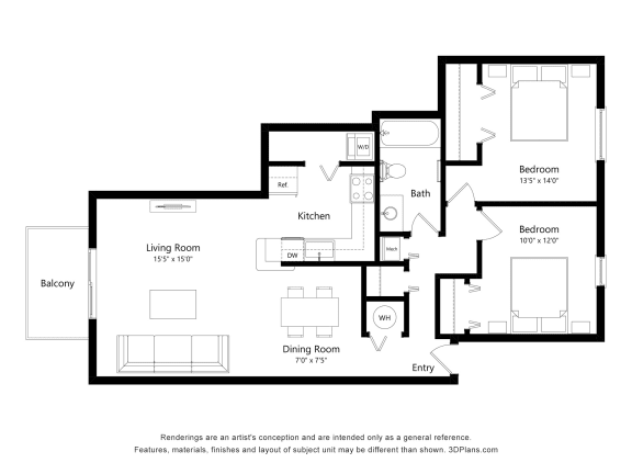 Moonflower Floor Plan at Southport Apartments, Michigan, 48111