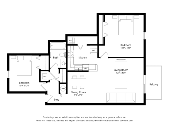 Sunflower Floor Plan at Southport Apartments, Michigan