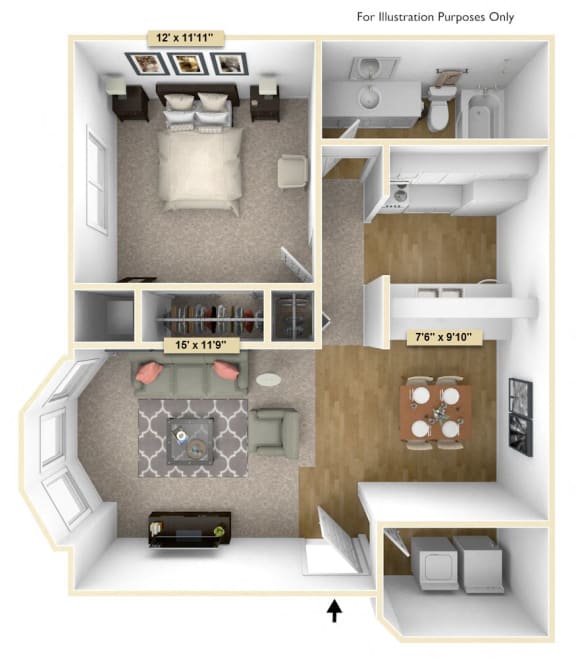 One Bedroom Spruce Floor Plan at Thornridge Apartments, Grand Blanc, MI, 48439