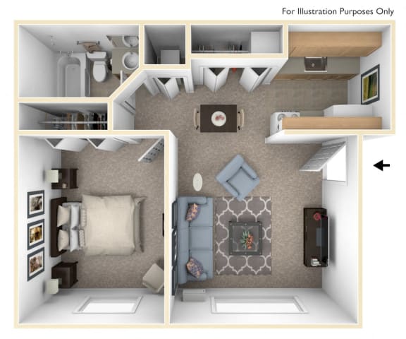 1 Bed 1 Bath One Bedroom Floor Plan at Swiss Valley Apartments, Wyoming, MI