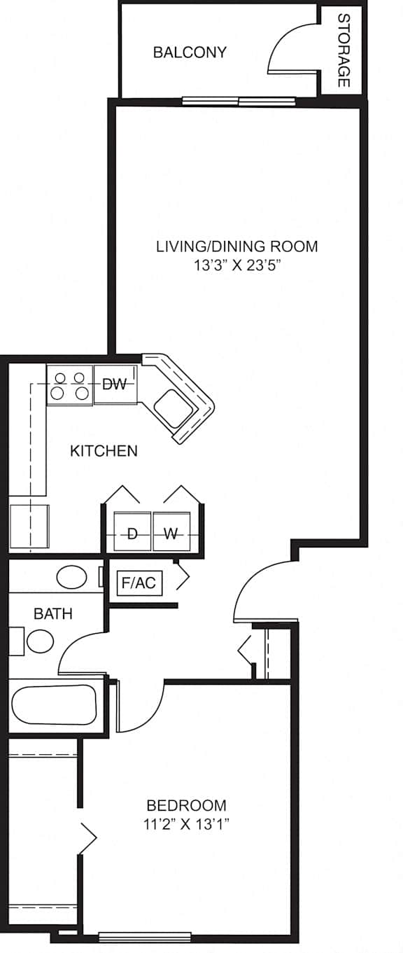 One Bedroom 2D Floor Plan at Stoney Pointe Apartment Homes, Wichita