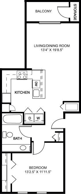 One bedroom 2D floor plan at Strathmore Apartment Homes in West Des Moines, IA
