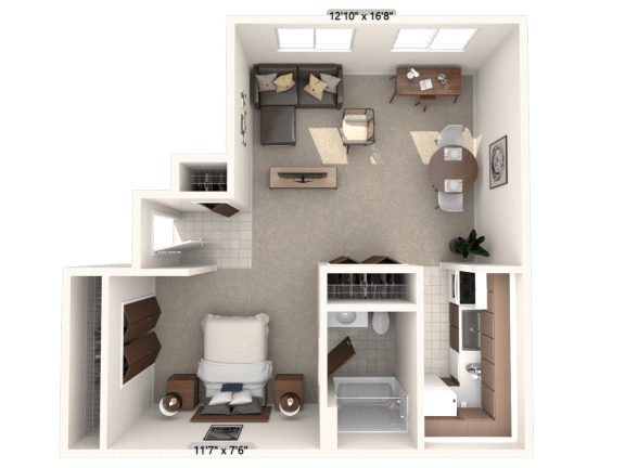 Studio Floor Plan at Bavarian Village Apartments, Indianapolis, IN, 46235