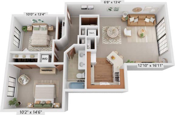 Two Bedroom Birchwood Deluxe Floor Plan Two Bedroom Birchwood Deluxe Floor Plan at Tanglewood Apartments, Oak Creek, Wisconsin