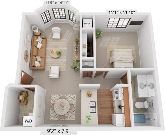 One Bedroom Mulberry Floor Plan at Tanglewood Apartments, Oak Creek, WI