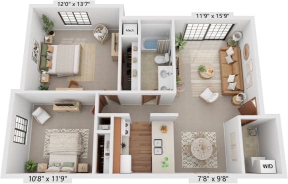 Two Bedroom Mulberry Floor Plan at Tanglewood Apartments, Oak Creek, 53154