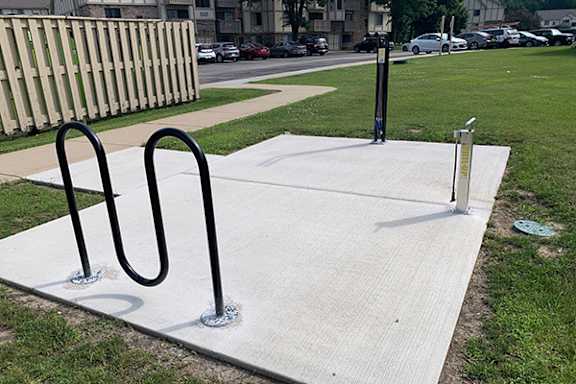 A bike maintenance station at Tanglewood Apartments, Oak Creek, WI