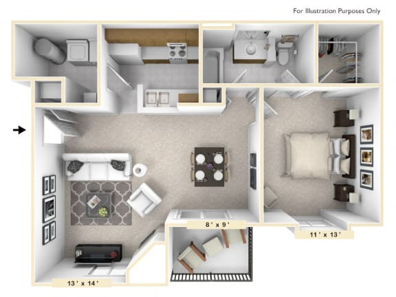 The Amherst - 1 BR 1 BA Floor Plan at Pheasant Run, Lafayette, IN, 47909