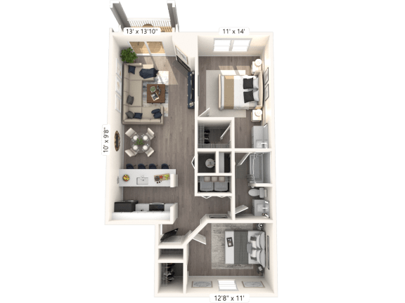 The Arbor - 2 BR 1 BA Floor Plan at The Vinings Apartments, Richmond