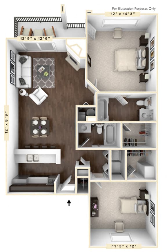 The Canvas Back - 2 BR 2 BA Floor Plan-947 Square Feet- at Mallard Bay Apartments, Crown Point, IN, 46307
